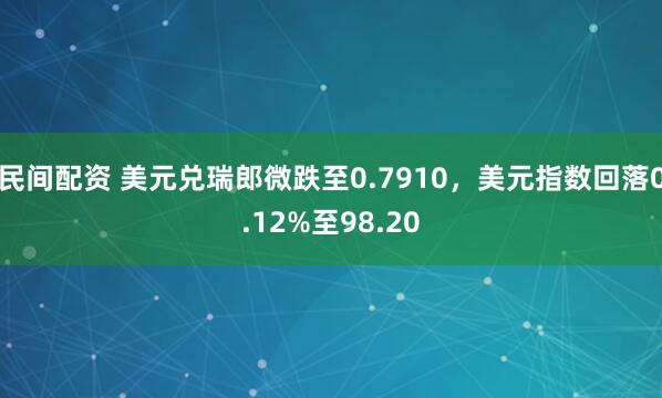 民间配资 美元兑瑞郎微跌至0.7910，美元指数回落0.12%至98.20